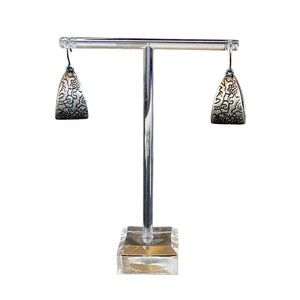 Silver 925 Engraved Tag Dangle Earrings